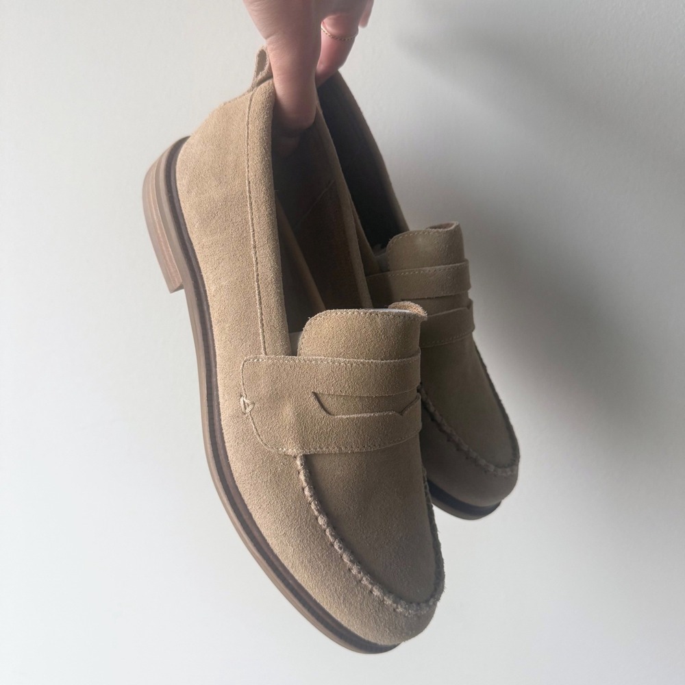 Kelsi Dagger Penny Loafers Suede Moc Toe Flats Almond Womens 10 Preppy NEW NIB